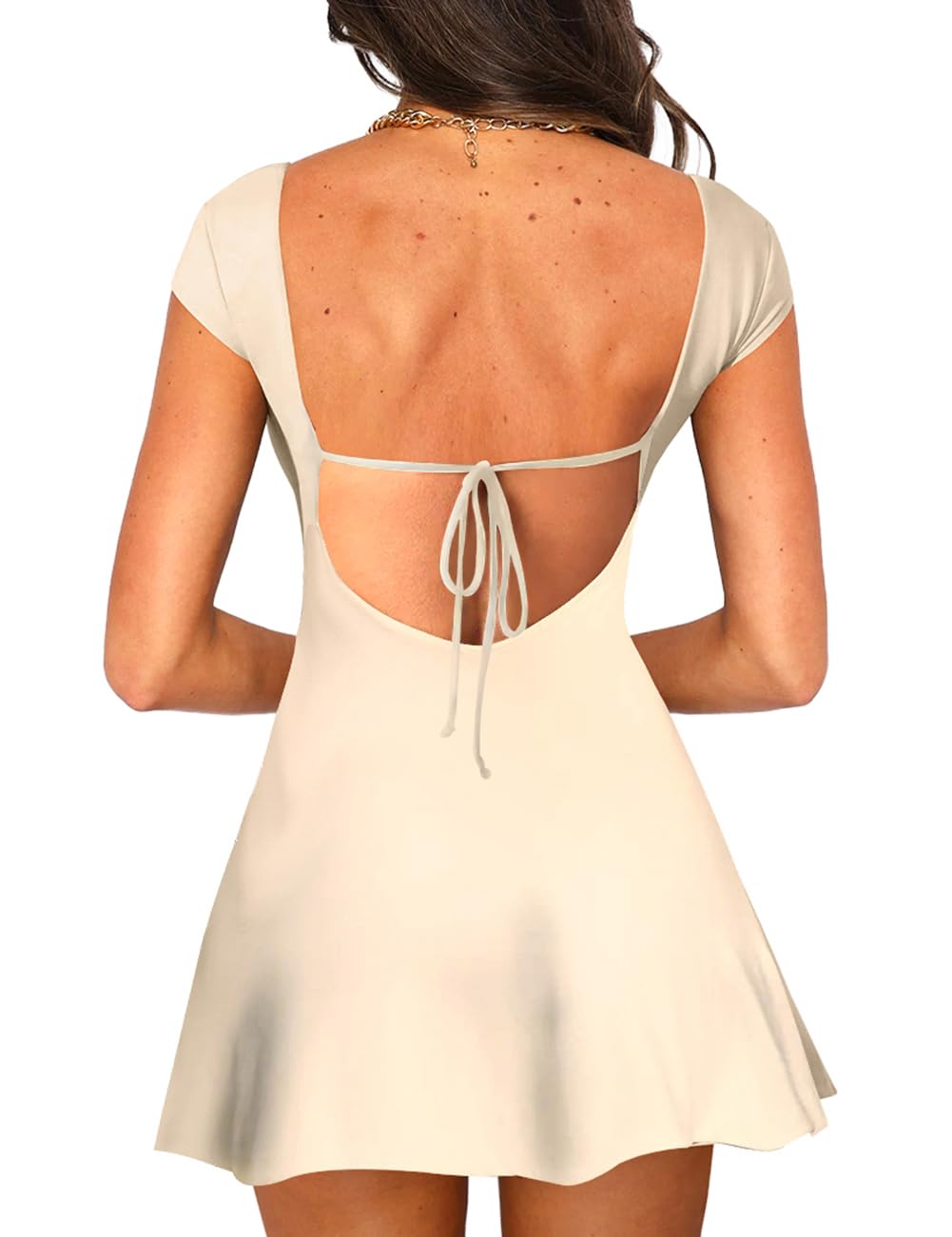Lancifolium Y2k Square Neck Backless A-line Mini Sun Dresses for Women Summer 2024 Elegant Cocktail Party Sundress