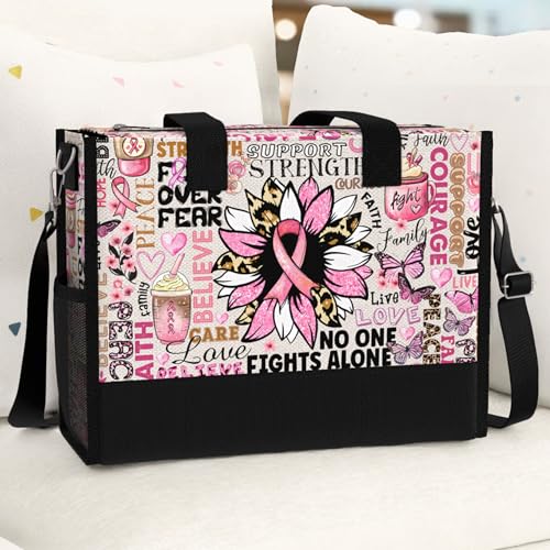 Image of 84hoods Large Waterproof Tote Bag with Pockets and Zipper for Travel, Work, Grocery. Breast Cancer Awareness Gift for Women.