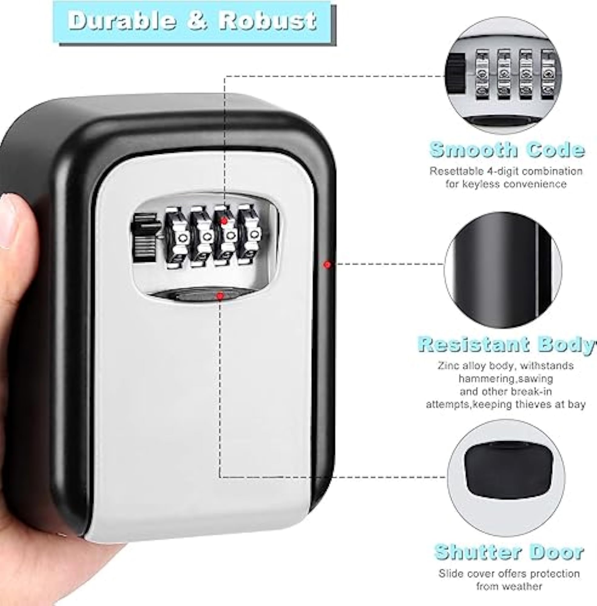 Wall Mount Key Storage Security Lock with 4 Digit Combination