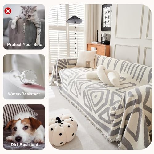 Image of Styleys Chenille Sofa Cover - Reversible Sofa Towel & Blanket | Soft, Anti-Slip, Washable Couch Protector for Living Room & Lounge - 3 Seater - 330X180cm, Grey, XNESMSFJ-2C