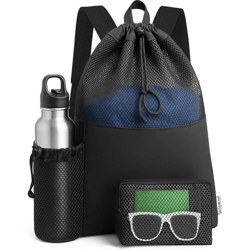 Velomirah Mesh Swim Bag Beach Drawstring Backpack, Waterproof Gym Bags