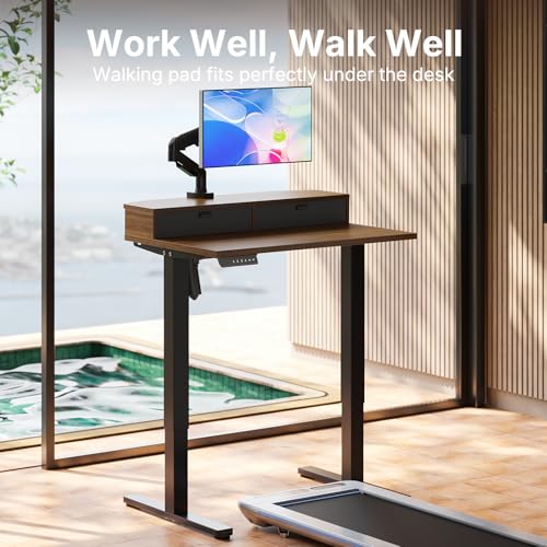 Image of HUANUO 32 x 21 Standing Desk with 2 Drawers, C-Clamp Compatible, Walnut