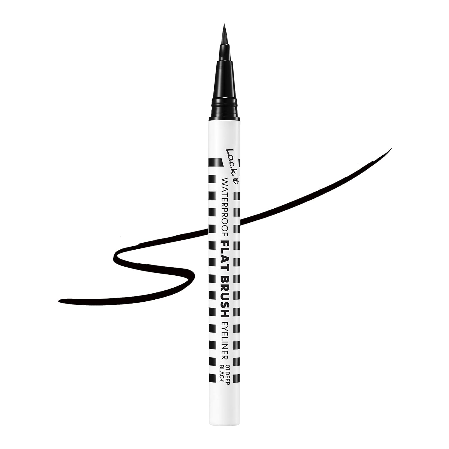 L.O.C.K. Color Waterproof Flat Brush Eyeliner 01 𝗗𝗲𝗲𝗽 𝗕𝗹𝗮𝗰𝗸, Long-Lasting Waterproof Dual Brush Black Eyeliner, Net. 0.028 oz. / 0.8 g
