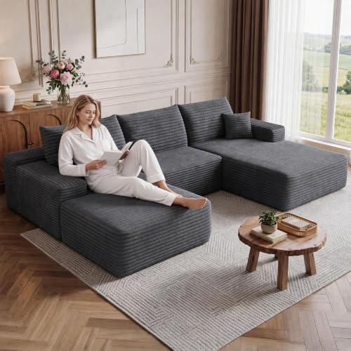 Image of Boneless Cloud Sectional Couch Modular Sofa with Ottoman for Living Room