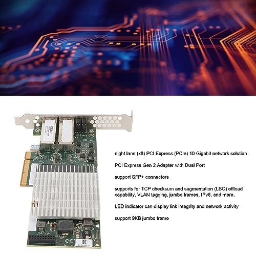 Adaptador de Red para Servidor, Puerto 10Gbps PCIe x8 Ethernet con SFP+, tarjeta de red con checksum, offload, VLAN, tramas jumbo de 9KB, IPv6 y LED indicador miniatura 7