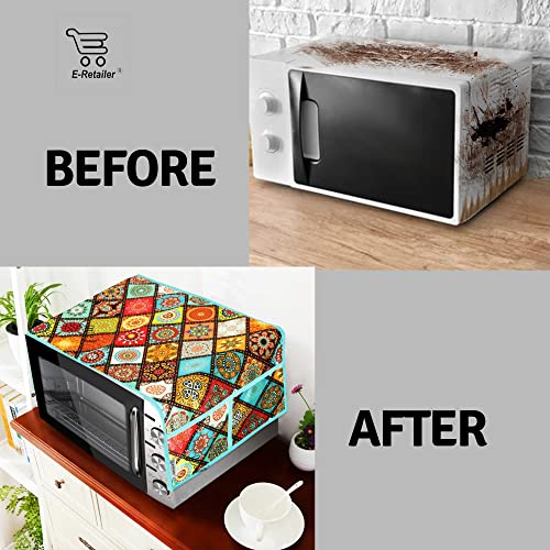 Image of Polyester 3-Layered Microwave-Oven Top Cover with 4 Pockets (Multi, Size-36x14 Inches), flower design (MOCTC-DGTL-RNGLI-MLT)