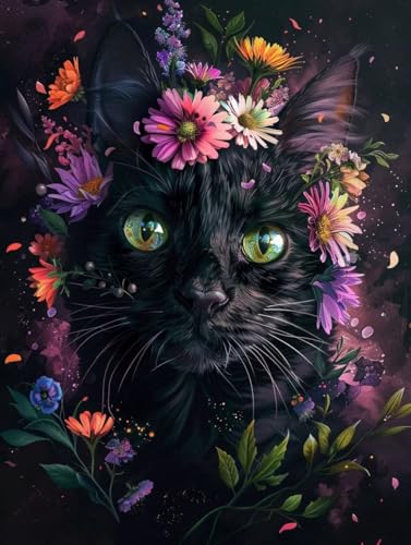 Kit peinture diamant adulte chat et fleurs 5D broderie 80x110cm