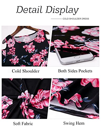 Image of Misyula Style Womens Summer Cold Shoulder Floral Flowy T-Shirt Dress with Pockets