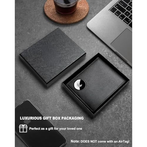 Genuine Leather Wallet for Men with RFID Blocking AirTag Holder and 12 Card Slots Slim Design for Everyday Carry (Black+Orange)4