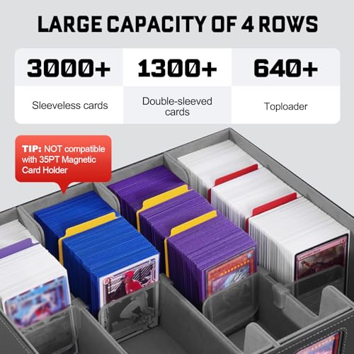 Image of ZLCA MTG Storage Box 4-Row with Handle, MTG Deck Box Holds 3000+ Trading Cards with Portable Handle Removable Dice Tray, Commander Storage Card Case for Top Loaders TCG PTCG Sport Card(Black&Grey)