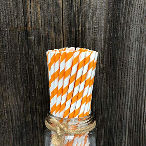 Pitillos de papel rayados naranja y blanco 50 unidades miniatura 3