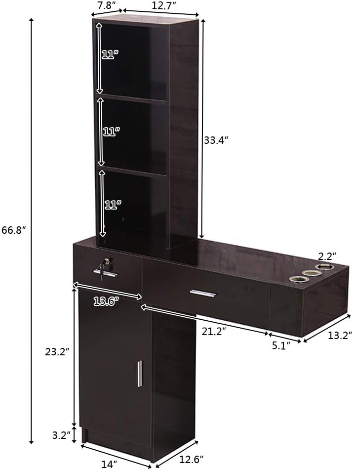 Simply-Me Salon Cabinet Barber Beauty Salon Station Hair Dryer Holder Lockable Salon Drawer Cabinet Barber Hair Styling Station Storage Cabinet Spa Salon Equipment,Black
