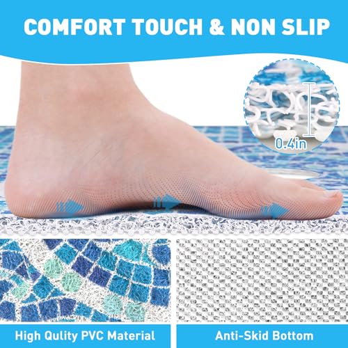 Image of Square Shower Mat Non Slip: 24 x 24 Inch Soft Loofah Shower Stall Mat with Center Drain Hole - Secure Stand Up Shower Grip Pad for Inside Shower