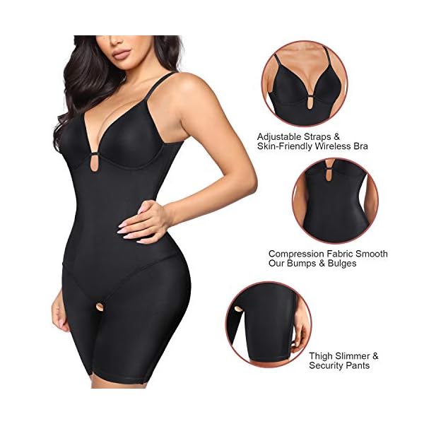 Irisnaya Women Shapewear Bodysuit Tummy Control Body Shaper Spaghetti Strap Bra Top Bodycon Romper Butt lifter Short Jumpsuit (X-Large, Black)