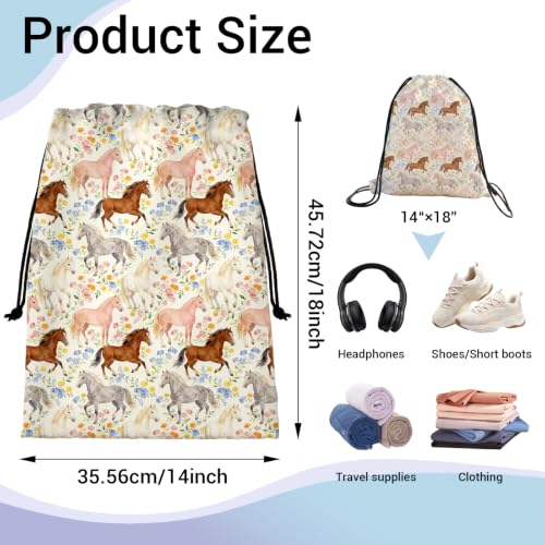 Image of Horse Floral Storage Bag with Drawstring Waterproof Pouch for Camping Travel Shoes