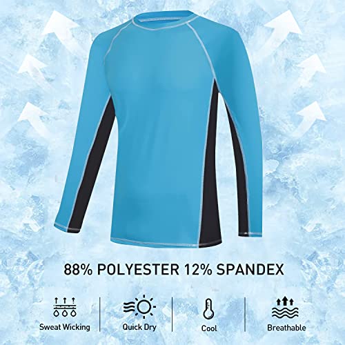Arcweg Rashguard Men Long Sleeves Diving UV Protection UPF 50+ Elastic Rash Vest Loose Fit Top Swimming Quick Drying Surfing Pool T-Shirt Sports Top Rashie L (EU) New Light Blue and Grey - Image 3