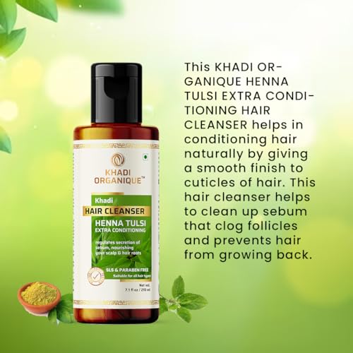 Image of Khadi Organique Henna Tulsi Extra Conditioning Hair Cleanser SLS & Paraben Free, 210 ml