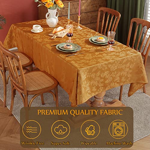 Sastybale Maple Leaves Jacquard Oil/Water Proof Rectangle Tablecloth For Fall, Harvest & Thanksgiving Oblong 52 X 70 Inch Amber #TOP1
