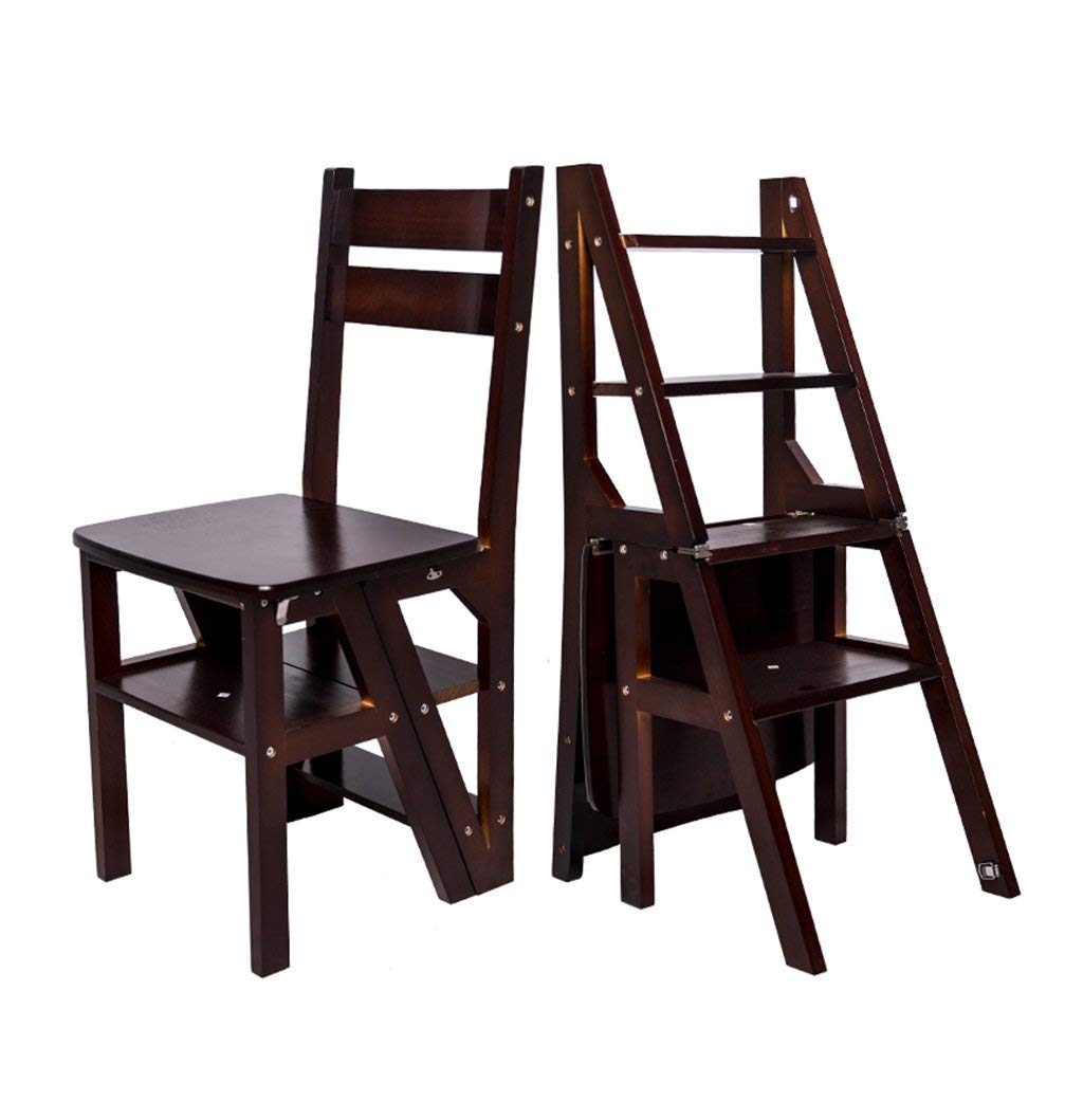ZGYOZMNG Stepstools Folding Steps Solid Wood Deformable Ladder Stool Multifunctional Flip Foldable Design Step Stools Black Household Folding Chair with 4 Steps (Color : C)