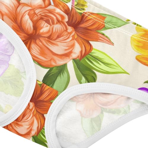 Ornate Flowers Brown Floral Leaves Panties Little Girl Toddlers Underwear Floral Cotton Aesthetic Kids Briefs Undies 2t4