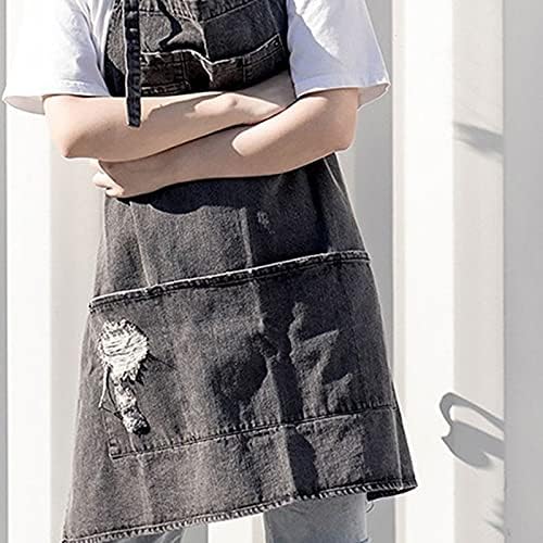 Tablier en Jean pour café, Barista, Barman, pâtissier, Uniforme de Restaurant, Bistro, hôtel, Personnel de Service, Fleuriste (Bleu Clair)