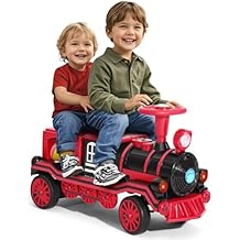 JOYLDIAS 2 Seater Ride On Train, 12V Kids Ride On Toy with Music, Train Honk, Lights, High/Low Speed and Storage, Electric Car for Kids Aged 3+, Red