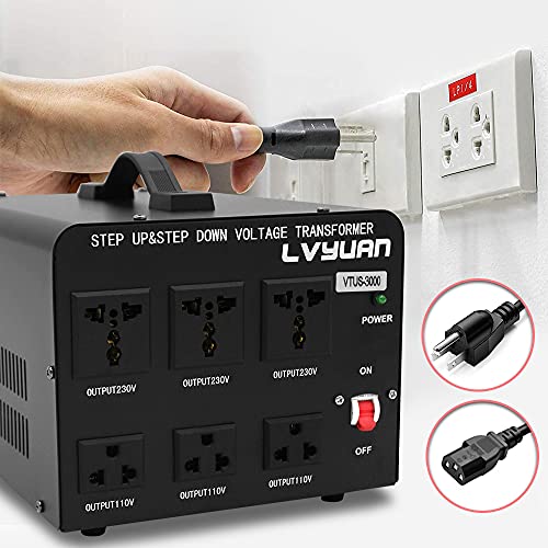 LVYUAN 3000 Watt Voltage Converter Transformer Heavy Duty Step Up/Down AC 110V/120V/220V/240V Power Converter with 3 US Outlets, 3 Universal Outlets, Resettable Circuit Breaker Protection
