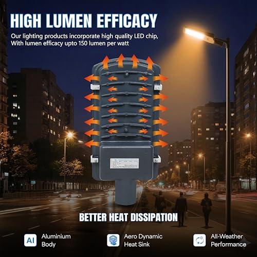 Image of Forus 100W LED Street Light with Clamp, IP66 Waterproof Outdoor LED Street Light, High Lumen 12000lm Amber, Aluminium Body for Road, Parking Lot, Garden & Industrial Outdoor Lighting (1 Pc)