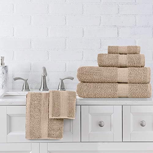 Sweet Needle - Towels Set, Linen - 2 Bath Towels, 2 Hand Towels and 2 Washcloths, Daily Use 500 GSM Ring Spun, 100% Cotton, Highly Absorbent for Bathroom, Shower & Gift (Pack of 6)