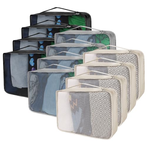 12 Pcs Packing Cubes for Suitcase Travel Luggage Bags Bulk Mesh Organizer Set for Hiking Camping Backpacking Clothes Accessories