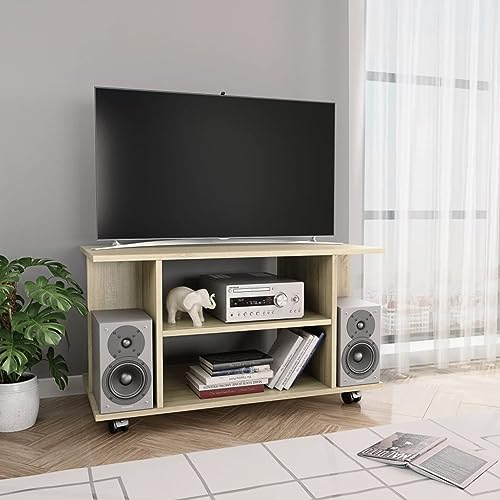 ZEYUAN Mueble para TV, Mesa TV, Mueble Television, Mesa Television, Muebles Salon, Muebles De Salon TV,con Ruedas aglomerado Roble Sonoma 80x40x40 cm