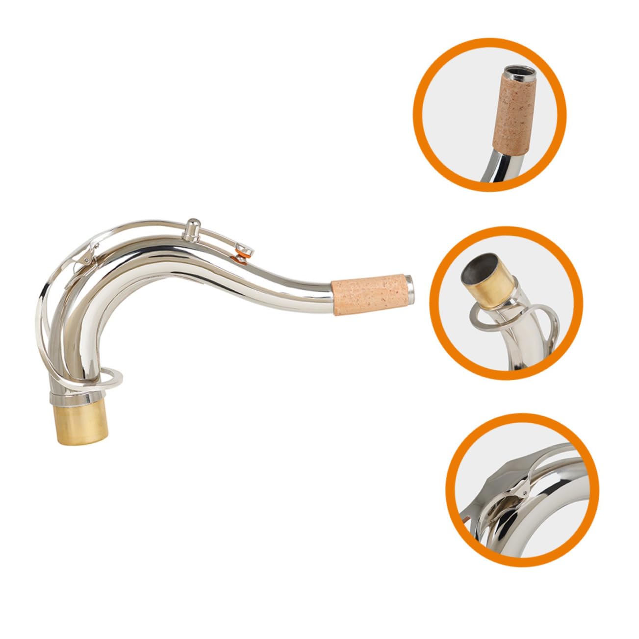 Collo Sassofono Tenore in Ottone Argentato 27,5mm, Struttura Curva, Sostituzione Facile e Produzione di Precisione per Accordatura in Si Bemolle