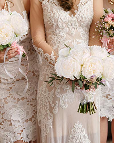 Omldggr 2 Packs White Artificial Peony Flowers 10 Heads Silk Peony Fake Flower Bouquet for Wedding Home Office Party Decor - Image 7