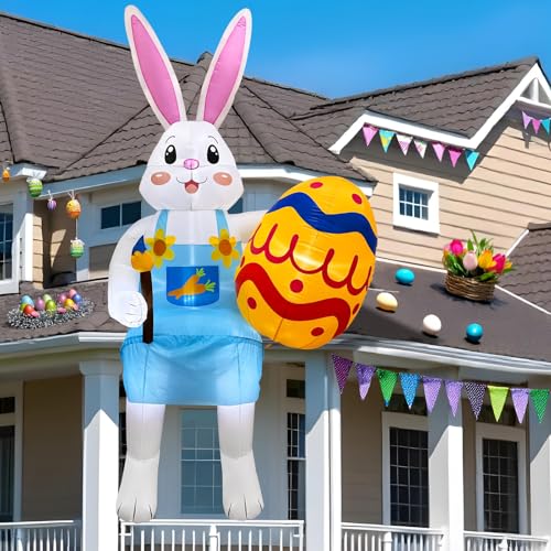 OurWarm 2,4 m Oster-aufblasbare Outdoor-Dekorationen, sitzender Hase mit Eiern, Urlaubsdekoration, Oster-Aufblasen für den Außenbereich, Frühling, Rasen, Hof, Dach, Partyzubehör