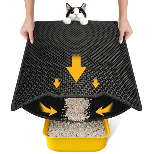 Conlun Alfombra Arenero Gato 60x46cm, Doble Capa, Impermeable, Resistente a la Orina, Lavable, Antideslizante Tapete Areia Gatos, Negro