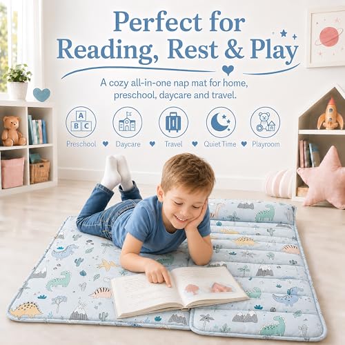 Image of Toddler Nap Mat with Removable Pillow,Ultra Soft Slumber Bags for Girls,Kids Sleeping Bags with Roll Up Design, Perfect for Preschool,Daycare,Kindergarten