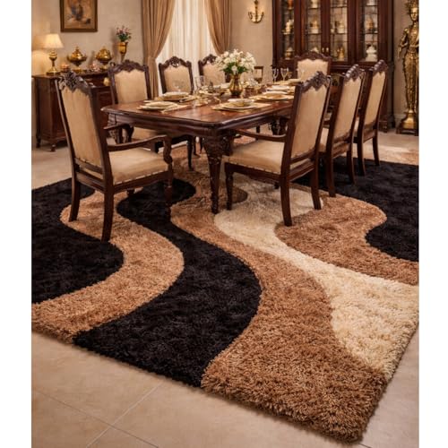 Image of 3x5 feet Shaggy Polyester Abstract Modern Area Rug - 2 Inch High Pile Ultra Soft Plush Carpet for Living Room, Bedroom & Kids Room, Thick Fluffy Rug for Indian Home Decor D - Rectangular