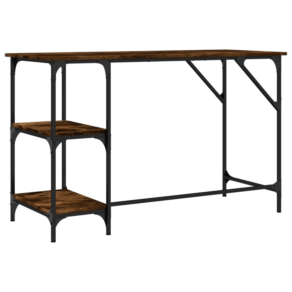 Escritorio de roble ahumado de 120 x 50 x 75 cm con marco de metal y patas ajustables, amplia superficie de trabajo, estante extraíble, mesa de ordenador estable para oficina, oficina en casa