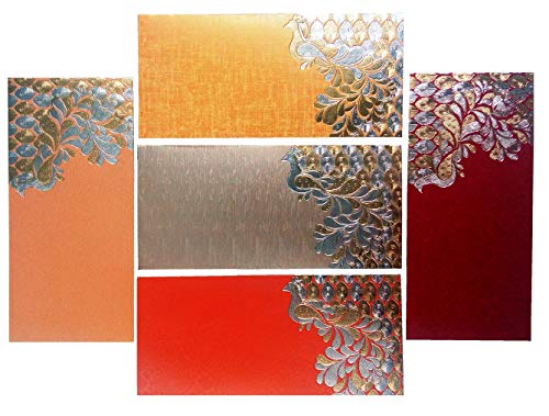 PARTH IMPEX Shagun Gift Envelope for Cash (Pack of 50) 7.5" x 3.5" Peacock Feather Gold Silver Foil Stamping Assorted Color Money Holder Card for Christmas Diwali Birthday Wedding Graduation