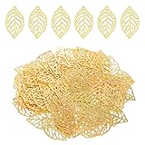 Ajcotahm 100Pcs Leaf Charms for Jewelry Making, Gold Hollow Leaf Charm Vintage Metal Leaves Pieces for Wedding Garland Party Decorations Pendant Necklace Bracelet Earring DIY Crafts Project