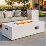 Shintenchi 43' Propane Fire Pit Table for Outside Patio, Off-White