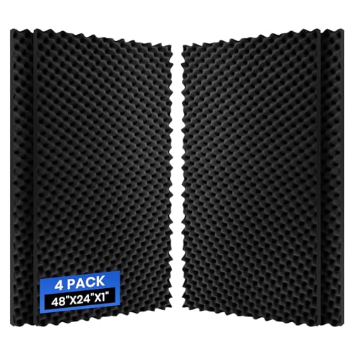4 Pack Acoustic Foam Panels, 48''X24''X1'' Egg Crate Sound Proof Foam, High Density Noise Cancelling...