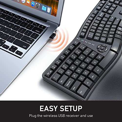 Meetion Ergonomic Keyboard, Wireless Computer Keyboard, Ergo Split Keyboard With Cushioned Wrist, Palm Rest, Curved, Natural Typing, Full Size 112 Keys For Windows/Mac/Computer/Laptop/Pc, Black #TOP4
