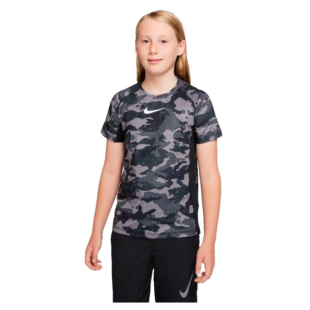 Nike Boys Pro Dri-FIT Short-Sleeve Graphic Training Top Tee Big Kids Small Black White