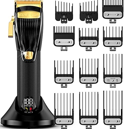 Professional Cordless Hair Clippers and 12 Sets of Professional Hair Clipper Guards Complete Hair Cutting Kit with LED Display by OVLUX