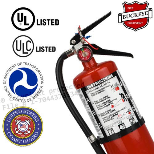 (Lot of 2) Buckeye 5 Lb. Type ABC Dry Chemical Fire Extinguishers with Wall Hooks, Signs and Inspection Tags