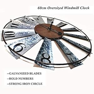 Evursua 24 Inch Modern Farmhouse Clock Large Metal Windmill Clock for Walls Indoor Outdoor HomeGalvanized Metal Decor Wall Clock Distressed