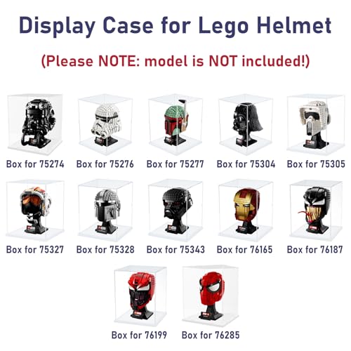 Image of Choowin Acrylic Display Case for Lego Star Wars Helmet Mandalorian Darth Vader Helmet for Lego R2D2 Thickened Clear Acrylic Display Cases for Collectibles Assemble Dustproof Display Box(White Base)