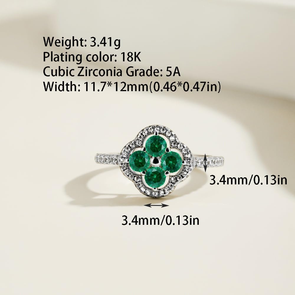 925 Sterling Silver Four Leaf Clover Promise Rings Promise Engagement Wedding Rings for Women Cubic Zirconia Interchangeable Bridal Ring Lucky Rings for Her
