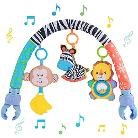Baby Arch Pram Play Toys - Clip on Cot Activity Bar Musical Sensory Hanging Crib Arch Mobile Toys with Rattle Babies Travel Play Arch Stroller for Newborn Toddler 0-24 Month Cover